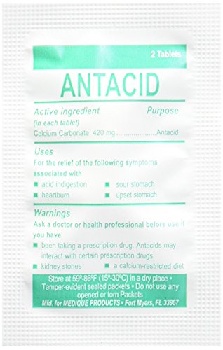 Medi-First 80213 Chewable Mint Antacid Tablets, 250-Packets of 2