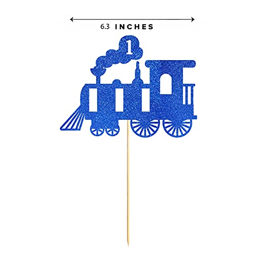 Blue Train 1St Birthday Cake Topper, Blue Glitter Boy Girl 1 Year Birthday Party Decoration #TOP2