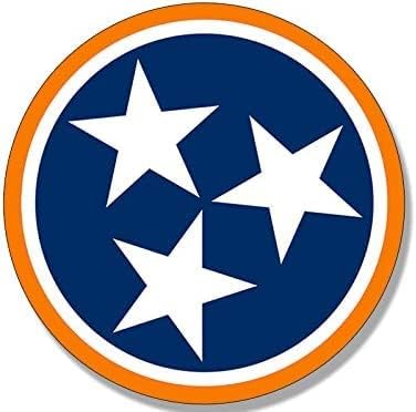 Round Orange Tennessee 3 Stars Sticker, Three Grand Divisions Vinyl, Orange & Blue Tennessee State Flag Decal for Cars, Trucks, Laptops, and Water Bottles, Made in The USA (4 x 4 inch)