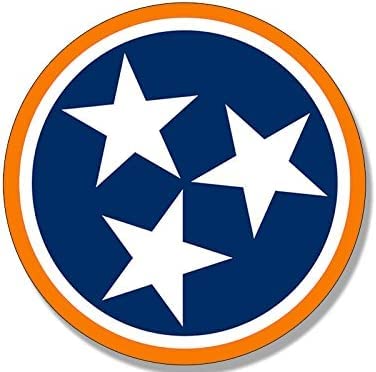 Round Orange Tennessee 3 Stars Sticker, Three Grand Divisions Vinyl, Orange & Blue Tennessee State Flag Decal For Cars, Trucks, Laptops, And Water Bottles, Made In The Usa (4 X 4 Inch) #TOP9