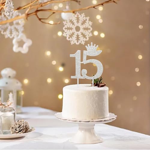 Decoración para tarta de cumpleaños 15 con brillantes diamantes de imitación de cristal 4