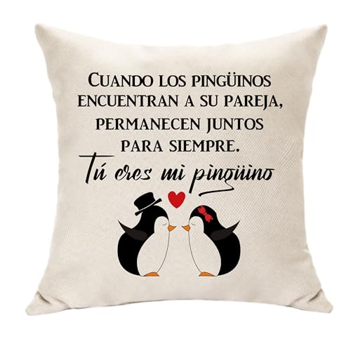 Hasodeo Regalo de Pareja Pingüino Funda de Cojin Regalo para Esposa Marido Mamá y Papá Regalos de San Valentin Decoracion Cojin 45x45 Regalos para Padres Abuelos Aniversario (Pingüino)