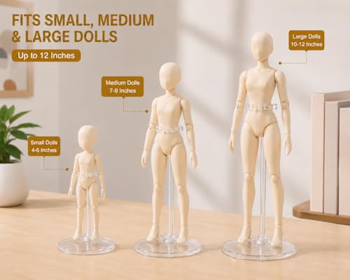 Image of QINGZHE 22Pcs Adjustable Doll Stands, Plastic Doll Display Holders, Clear Action Figure Stand, Toy Dolls Accessories, Transparent Display Stand Support for 11 to 13 Inch Tall Dolls