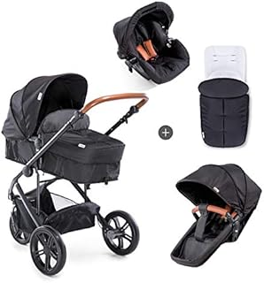 Hauck Pushchair Travel System Pacific 3 Shop N Drive / 3 Wheeler / Pram Convertible to Reversible Seat / Infant Car Seat / Footmuff / Height Adjustable / Lightweight / Large Wheels / Black