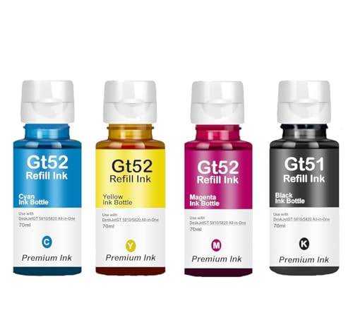 Image of ASV GT51 /GT52 Refill Ink Bottle Compatible for Ink Tank 115, 310, 315, 319, 410, 415, 416, 419, 455, 500, 515, 530, 615,GT 5810 /5811 /5820 (Black - 90ml, C /Y /M - 70ml Each)
