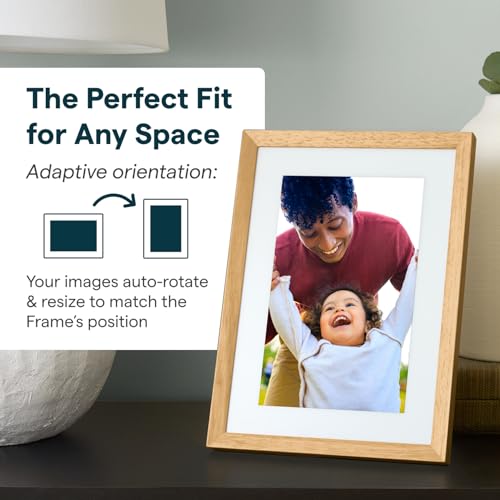 Image of Skylight Digital Picture Frame 2 - 10 inch Full HD Wi-Fi Touch Screen, 16GB Digital Photo Frame, Load Photos & Videos Directly from Phone, Anti-Glare - Personalized Gifting, Rubber Wood Birch Brown