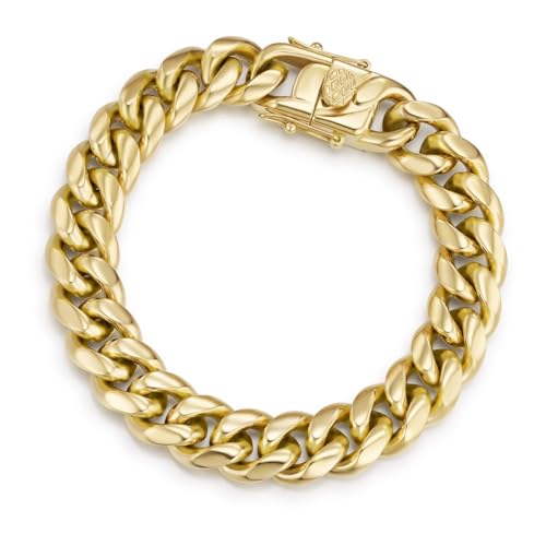 CG&KYGG 12MM 18MM 14K Gold Plated Cuban Link Bracelet for Men, Chunky 316L Stainless Steel Chain for Women, Gift for Birthday & Holiday(Delicate Package, Double Safety Clasp with 14K Stamp)