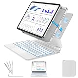 TSQQST for iPad Pro 11 Inch Case (M5/M4,2025/2024) with Keyboard, Magnetic Stand with Removable Case, Multi-Touch Trackpad, Pencil Holder, 7-Color Backliht, Contact Connector, White