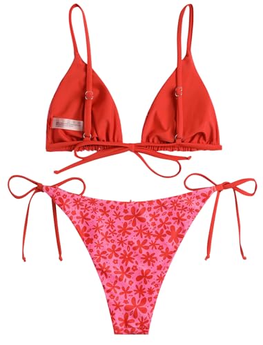 Image of ZAFUL Women's Triangle Bikini Floral String Bikini Set Two Piece Swimsuit Bathing Suits