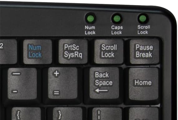 Close-up of Num Lock, Caps Lock, Scroll Lock LEDs