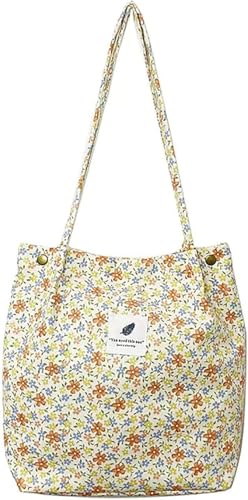 CCAIPU Shoulder Bags for Women - Corduroy Shopping Bags, Fashionable & Eco-friendly (Small Flower)