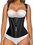 SHAPERX Waist Trainer Women Body Shaper with Steel Boned Corset for Hourglass Figure Tummy Control Waist Cincher Sport Girdle & Postpartum Recovery, UK-SZ7293-Black-L