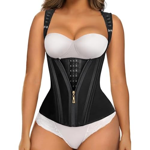 SHAPERX Waist Trainer Corset for Women Tummy Control Sport Girdle Hourglass Waist Cincher Body Shaper with Steel Boned Black Large