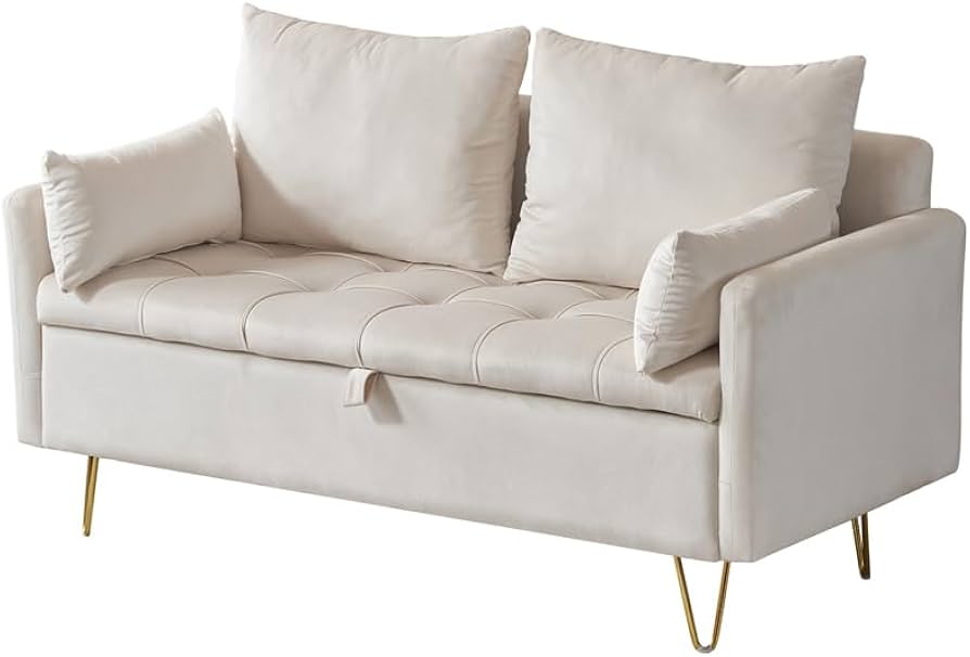 Amazon｜ソファー 2人掛け ソファ 収納付き クッション4個付き 金属脚