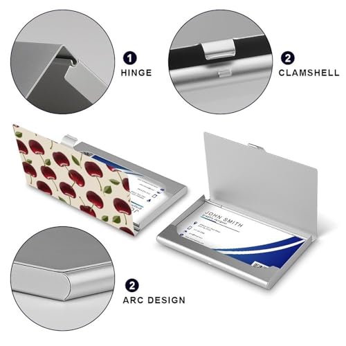 Business Card Holder Metal Slim Business Card Case Red Cherry Professional Cards Organizer Pocket Name Cards Case Credit Holder Wallet for Men Women Buckle Style Shut4