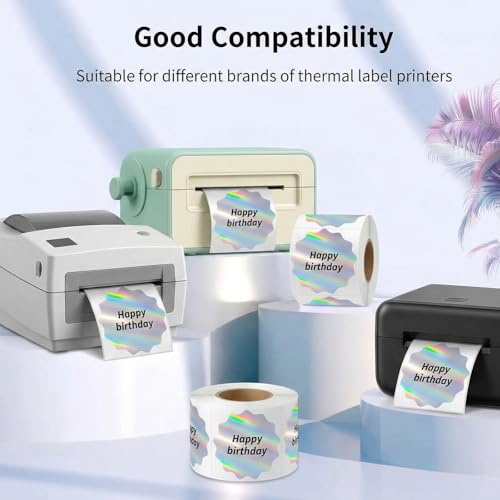2" X 2” Holographic Thermal Sticker Labels,Waterproof & Glitter-Coated,Self-Adhesive Circle Direct Thermal Labels for Logo Design, QR Code, Gift Wrapping, Name/Price Tag,400 Labels/Roll — view 6