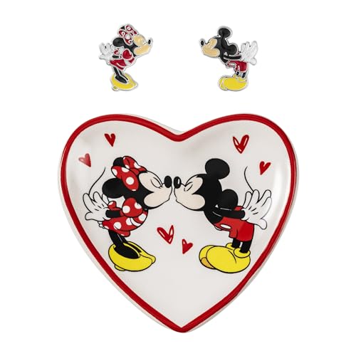 Disney Mickey & Minnie SF00675L.PH - Juego de pendientes y bandeja de abalorios con forma de corazón para niñas, talla única, Latón, No es una piedra preciosa