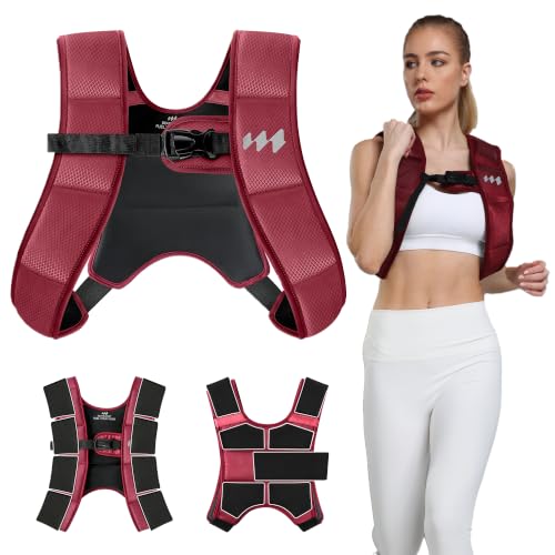 Weighted Vest for Women Men, 12lb Adjustable Soft Iron Vest（Red）