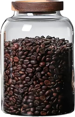 Uotyle Glass Storage Jars with Wood Lids, Airtight Clear Cereal Container Stackable cookie Jars for Tea,Coffee,Sugar,Flour,Candy,Spaghetti (2000ml)