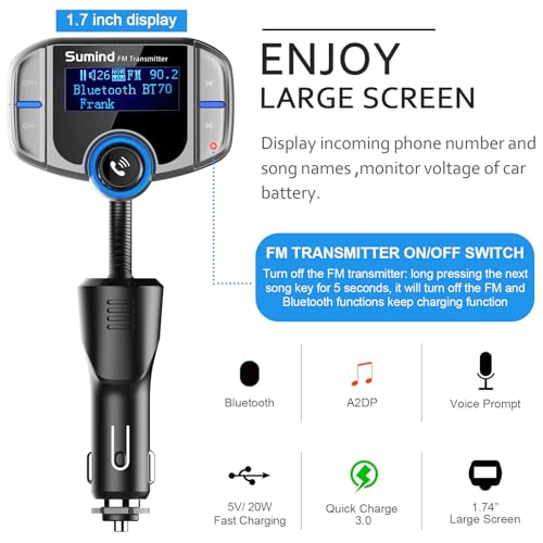 image for Sumind Upgraded Bluetooth FM Transmitter, Wireless Radio Adapter Hands