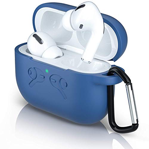 WATSABRO AirPods Pro Hülle, Airpods Pro Schutzhülle Silikonhülle mit Metallkarabiner,Unterstützt AirPods Wireless Charging Case Schutzhülle für Meeting/Reise/Klettern/Fahren/Sport,Sturzsicher(Blau)