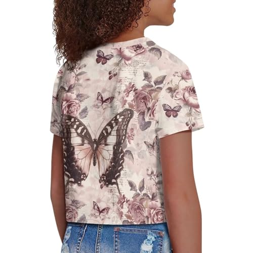 Image of Girls Crop Tees Crew Neck Casual Short Sleeve T Shirts Kids Loose Soft Comfortable Tees Blouses Shirt for Little Girl