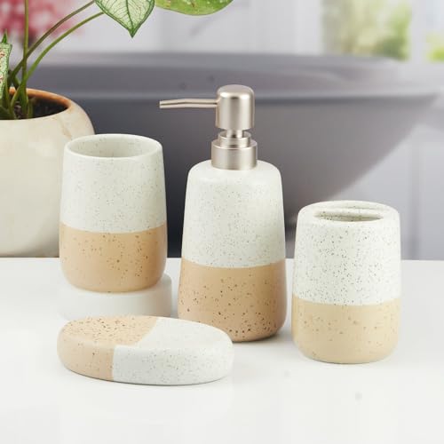 Image of SaSaSa Ceramic Bathroom Accessories Set of 4 Modern Bath Set with Soap Dispenser & Toothbrush Holder, Luxury Home & Gift Idea (11500)