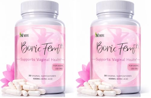 Image of N'More Boric Acid Suppositories 600mg - Supports Vaginal pH Balance & Odor Control - 100% Pure Made in USA - Intimate Health Support - 30 Count (Pack of 2)