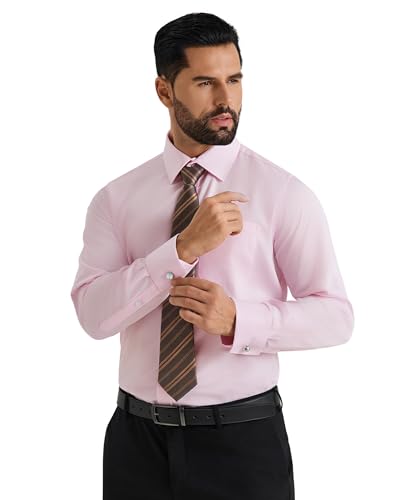 Image of Alimens & Gentle French Cuff Regular Fit Dress Shirts (Cufflink Included) | Office Work,Business Casual,Wedding,Formal Event,Interview,cufflink,Soft,Breathable,Polyester Cotton