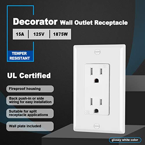 (50 Pack) CML Decor Recetpacle Outlet, Tamper Resistant, 15A/125V, 3-Year Warranty, UL Listed, White