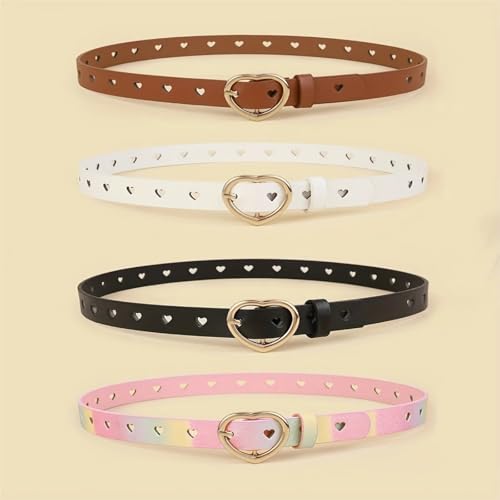 Children's Peach Heart-shaped Pin Buckle Belt Fashion Youth High-grade PU Hollow Women's Dress Belt2