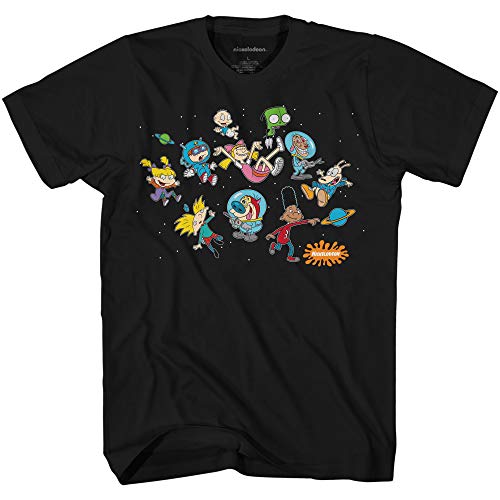 Nickelodeon Mens 90 s Classic Shirt - Nicktoons & Rugrats Vintage T-Shirt (Black Space, Large)