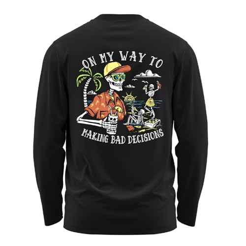 Salty Bones On My Way to Making Bad Decisions Graphic Long Sleeve T-Shirt, 100% Ringspun Cotton, Classic Fit, Printed in USA (US, Alpha, Large, Regular, Regular, Black)