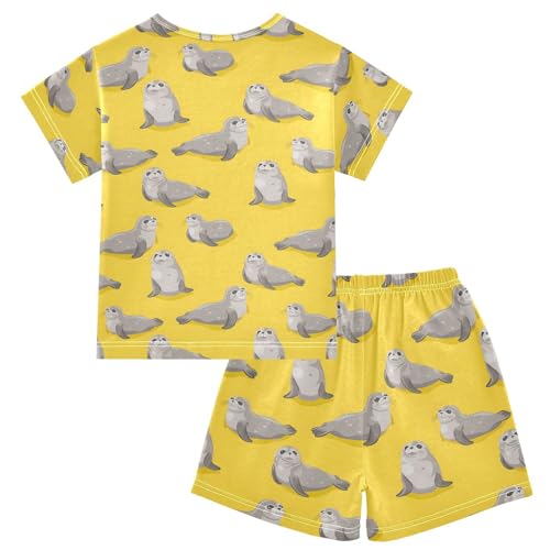 ALAZA Seal Yellow Pajamas Short Sleeve 2 Piece Sleepwear Top and Bottom Pajama Set Unisex2