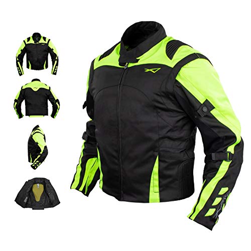 A-Pro Giacca Moto Tessuto Cordura Manica Staccabile Racing Sport Touring Fluo L