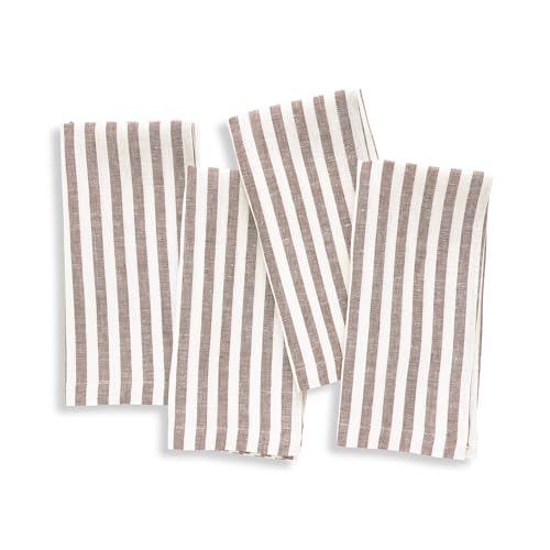 Image of Solino Home 100% Linen Napkins, 20 x 20 in, Brown, Amalfi Stripe, Set of 4