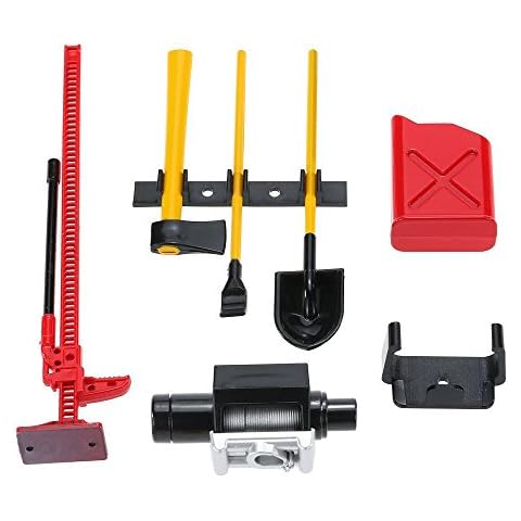 Share Goo 6PCS RC Plastic Decoration Accessories Tool Set Kit Compatible with 1/10 Scale RC Rock Crawler 4WD D90 D110 SCX10 Wraith,Include Gas Can, Winch, Jack, Shovel, Axe, Pry Bar,Red Cover