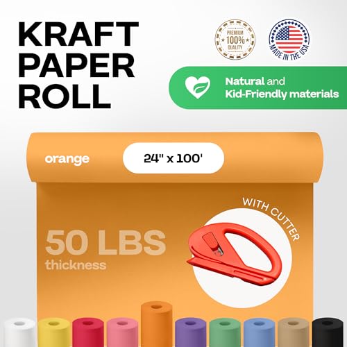 Image of Orange Kraft Paper Roll 24 inch x 1200 inch (100 feet) with Cutter - USA-Made Gift Wrapping Paper for Packing, Moving, Shipping & Crafts /Arts - 100% Recyclable Natural Craft Material by IDL Packaging | Gift Wrapping Paper for Packing, Moving, Shipping & Crafts /Arts - 100% Recyclable Natural Craft Material by IDL Packaging