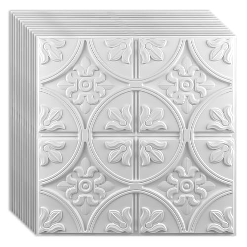 Art3d Drop Ceiling Tiles 24x24in. (12-Pack, 48 Sq.ft), Wainscoting Panels Glue Up 2ft x 2ft, White