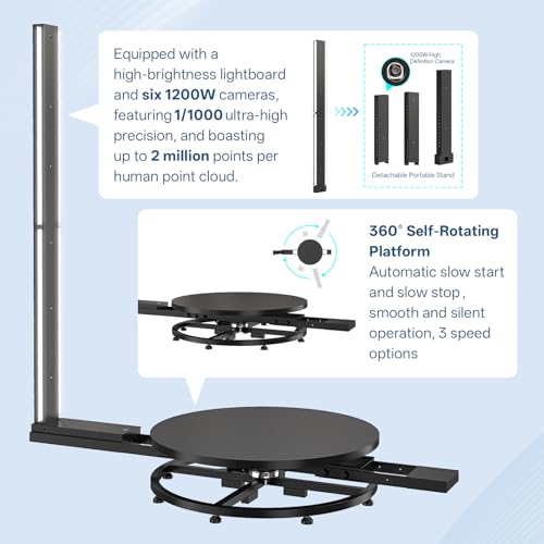JASZDOT 360 3D Body Scanner Booth for Automatic 3D Modeling Software, Personal & Pet Figurines, 360 Spin Camera Booth Capture Body Shape with 6 Cameras Total 72MP Within 2 People & 400kg