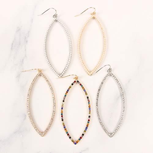 Riah Fashion Sparkly Rhinestone Lightweight Geometric Hoop Drop Earrings - Teardrop, Pear, Oval, Marquise thumb #5
