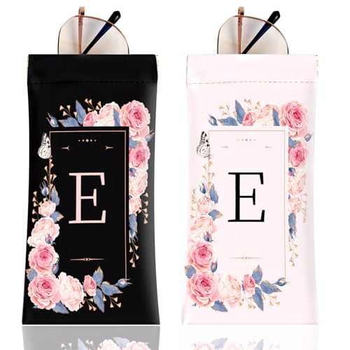 Image of Anikathy 2Pcs Initial Letter Sunglass Eyeglass Glasses Case Soft PU Leather with Cleaning Cloth Cute for Men Women Girs
