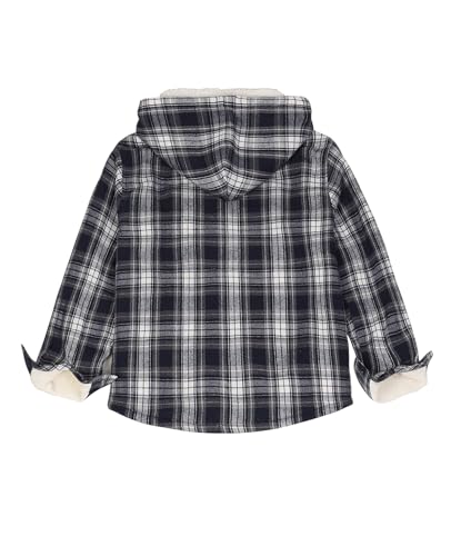 Image of ZENTHACE Boys Sherpa Fleece Lined Flannel Plaid Button Down Shirt Jacket,Hooded Flannel Shirt with Hand Pockets