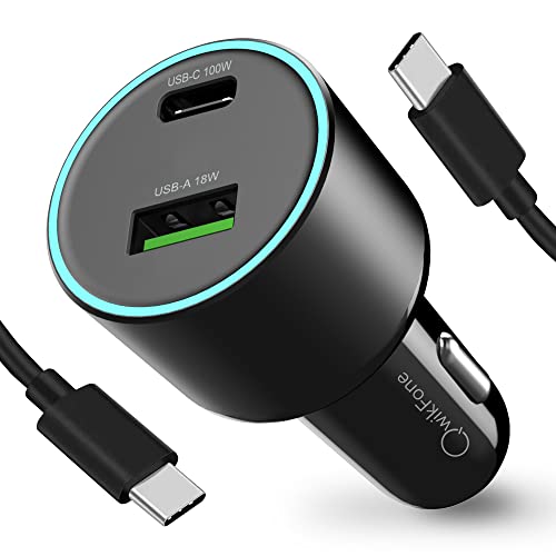 100W USB C Car Charger + 100W Cable (PD 3.0 PPS & 18W QC) Cigarette Lighter USB Socket Fast Charger Adapter Compatible with Macbook, Lenovo Laptops, Google Pixel, iPhone, iPad, Samsung, Huawei Phones