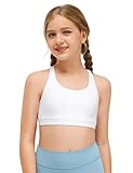 CRZ YOGA Girls Butterluxe Training Bra - Strappy Sports Bra Scoop Neck Yoga Bra for Teens Comfort Dance Crop Top White Medium