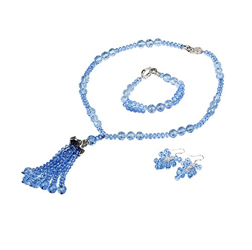 Preisvergleich Produktbild treasurebay Schmuckset Schöne Blau Kristall Perlen Halskette, Armband und Ohrringe Set Präsentiert in einer wunderschönen Geschenkbox