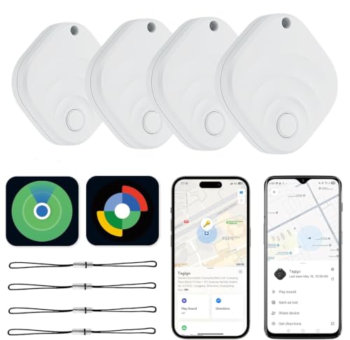 Lot de 4 Traceur Tag Android & iOS, Compatible avec Apple Find My et Google Find Hub, Tracker GPS Android & iOS avec Batterie remplaçable, pour Portefeuilles/Valises/Clés/Bagages (4 Blanc)