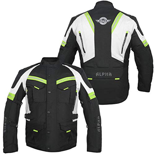 Acg Adventure Motorcycle Jacket Men For Touring Ce Armor Waterproof All Season Biker Riding (Black/Hi Vis Green, Large) #TOP4