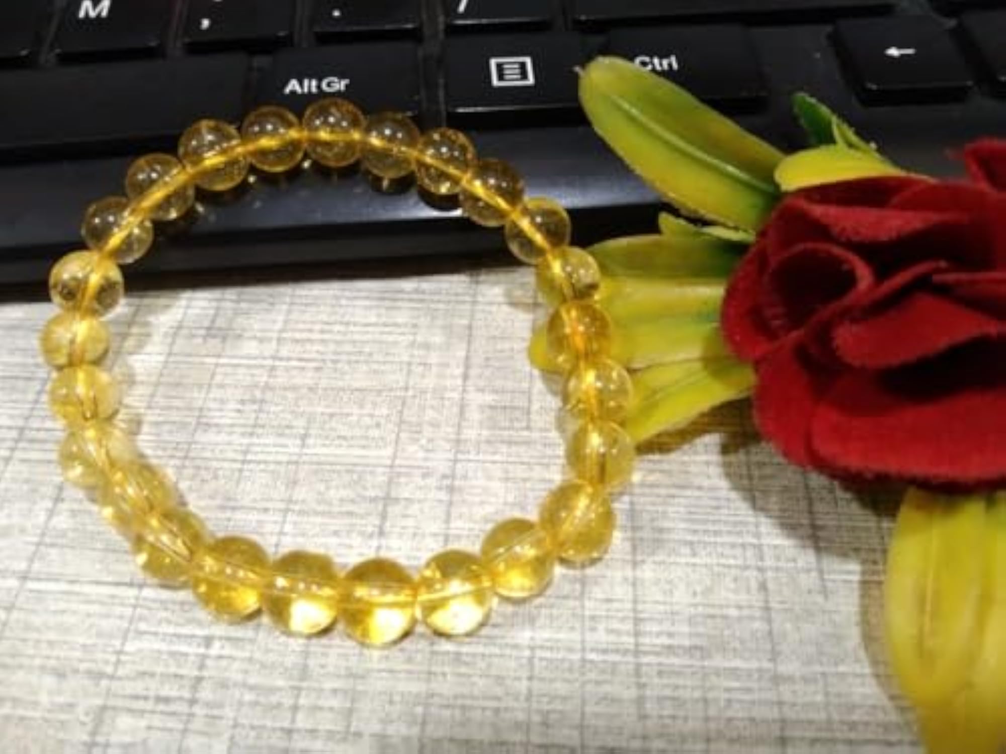 Natural Citrine Handmade Elastic Bead Bracelet