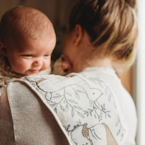 Crane Baby Muslin Baby Burp Cloths, Lightweight Absorbent Burp Cloth, Woodland Animal, Set of 3, 7\" x 20\", Newborn Baby Essentials, Burp Cloths Baby Boy, Burp Cloths Baby Girl, Baby Newborn Essentials